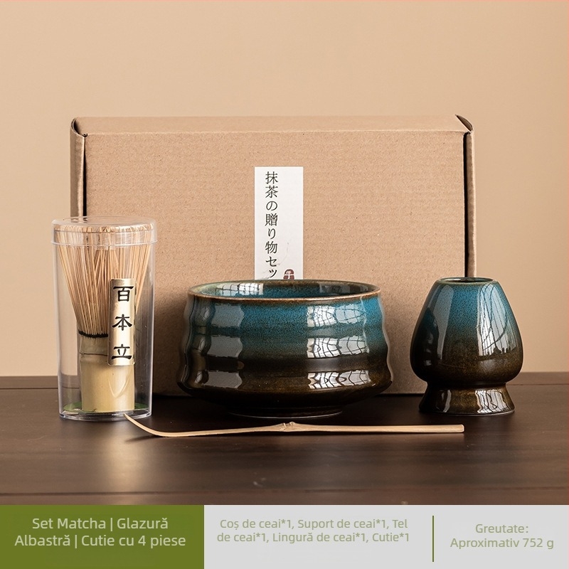 Set japonez pentru amestecarea matcha, cu glazură ceramică, șapte piese, ceai pentru latte de dimineață