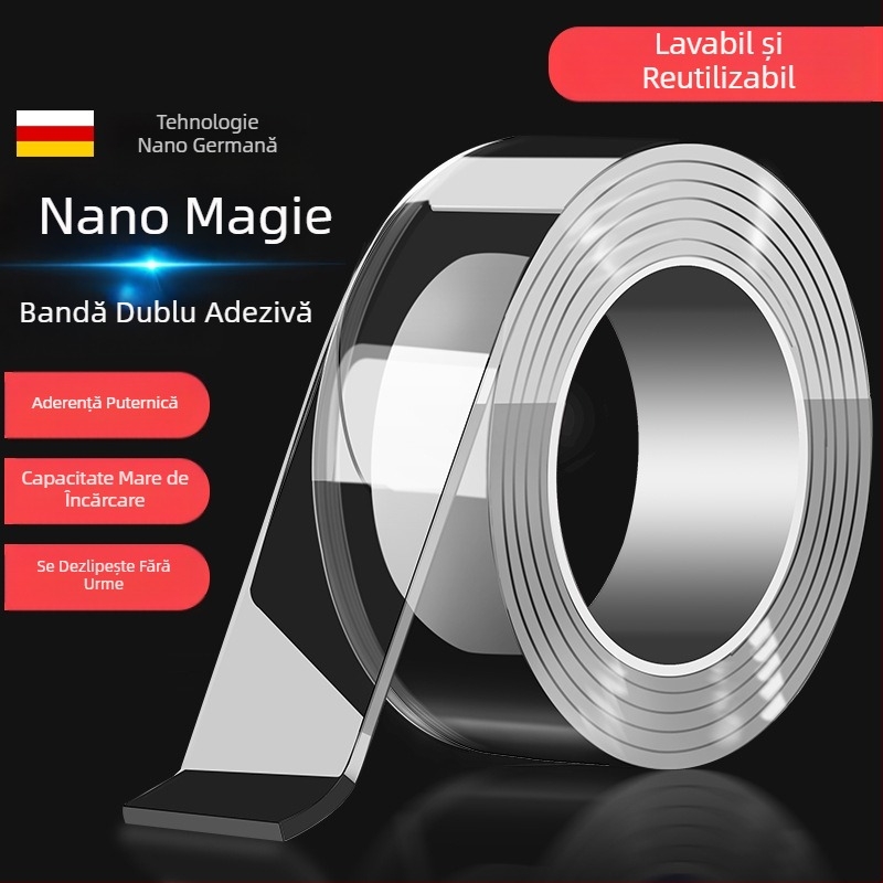 Bandă dublu adezivă nano din acril, transparentă, lavabilă, rezistentă la apă, fără urme