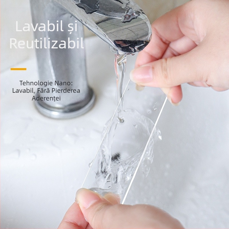 Bandă dublu adezivă nano din acril, transparentă, lavabilă, rezistentă la apă, fără urme
