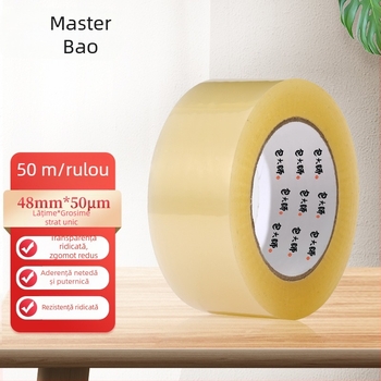 Master Bao Bandă de ambalare transparentă, 48 mm × 50 m, adeziv pe bază de apă