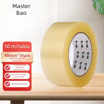 Master Bao Bandă de ambalare transparentă, 48 mm × 50 m, adeziv pe bază de apă