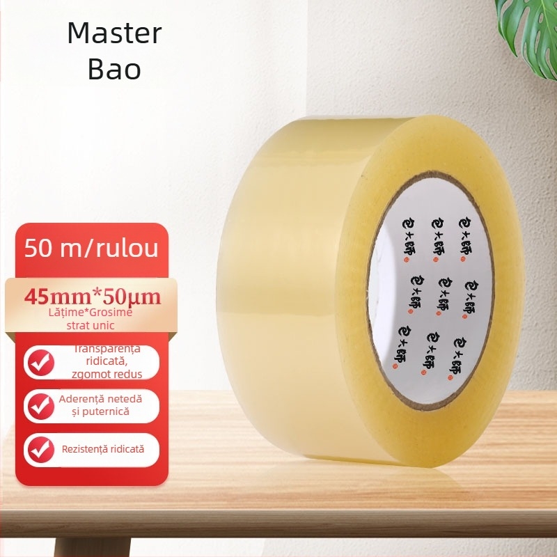 Master Bao Bandă de ambalare transparentă, 48 mm × 50 m, adeziv pe bază de apă