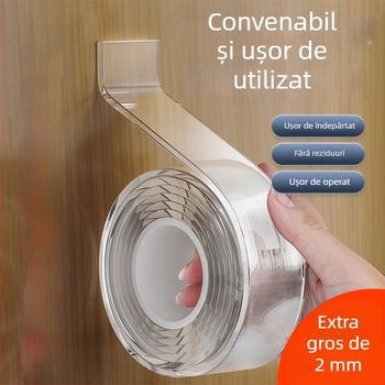 Bandă dublu-adezivă nano din acril, transparentă, cu aderență puternică, lavabilă, fără reziduuri, VHB