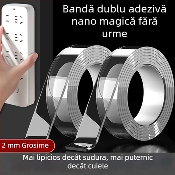 Bandă dublu-adezivă nano din acril, transparentă, cu aderență puternică, lavabilă, fără reziduuri, VHB