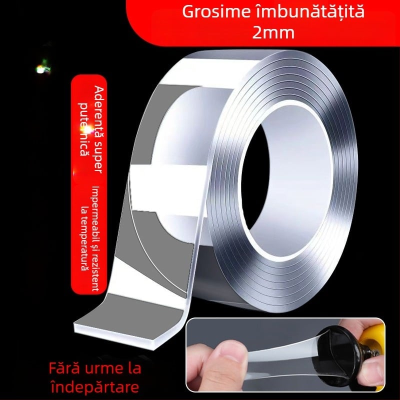 Bandă dublu-adezivă nano din acril, transparentă, cu aderență puternică, lavabilă, fără reziduuri, VHB