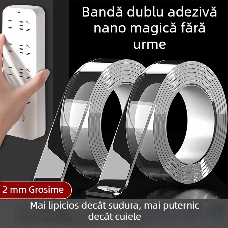 Bandă dublu-adezivă nano din acril, transparentă, cu aderență puternică, lavabilă, fără reziduuri, VHB