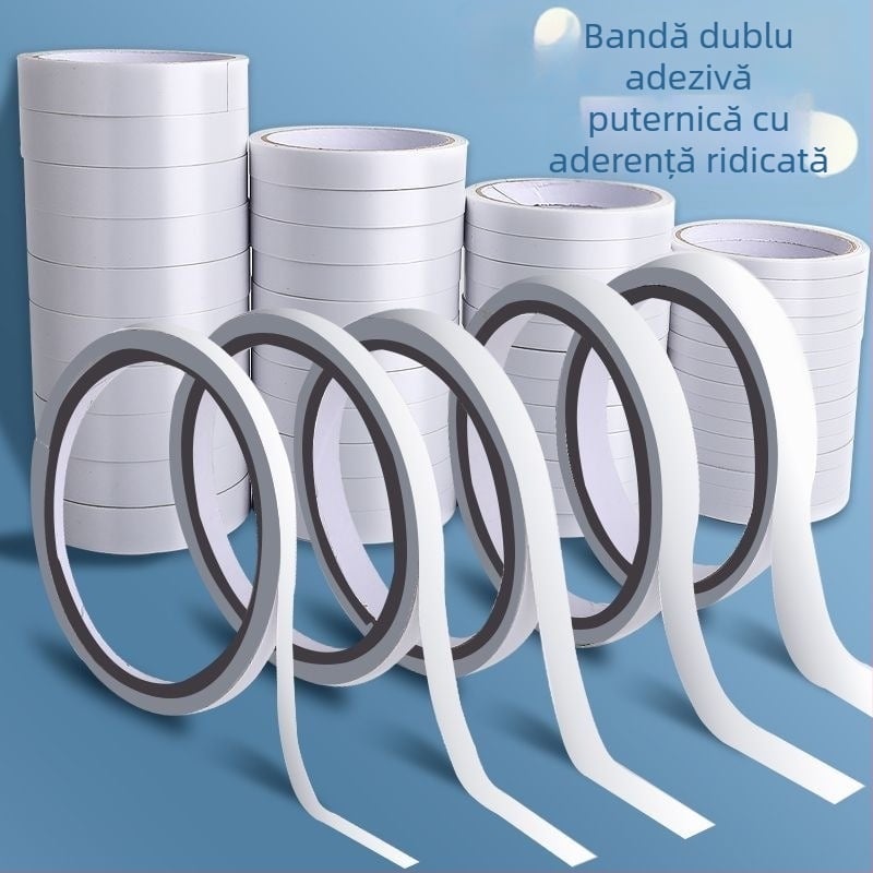 Bandă dublu-adezivă pentru birou, subțire, 10 mm lățime, 12 m lungime, aderență ridicată