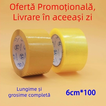 Bandă de ambalaj, 6 cm × 100 m, film BOPP, bej/transparent, adeziv cu vâscozitate înaltă