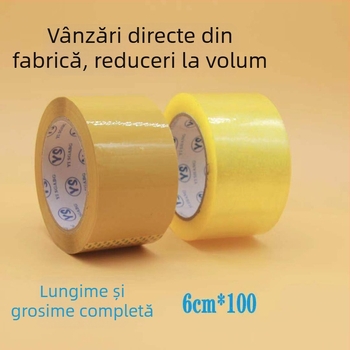 Bandă de ambalaj, 6 cm × 100 m, film BOPP, bej/transparent, adeziv cu vâscozitate înaltă