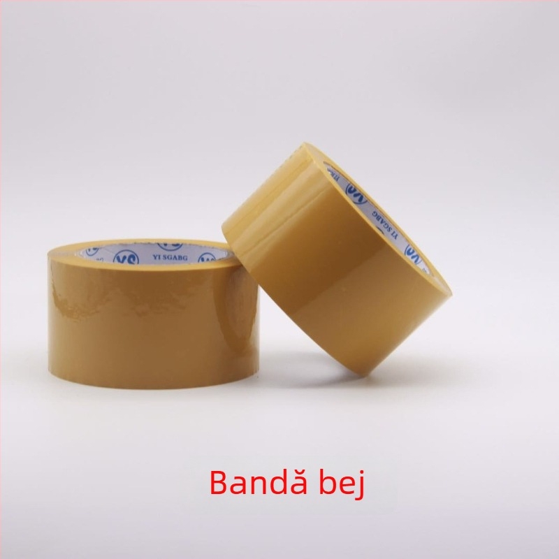 Bandă de ambalaj, 6 cm × 100 m, film BOPP, bej/transparent, adeziv cu vâscozitate înaltă