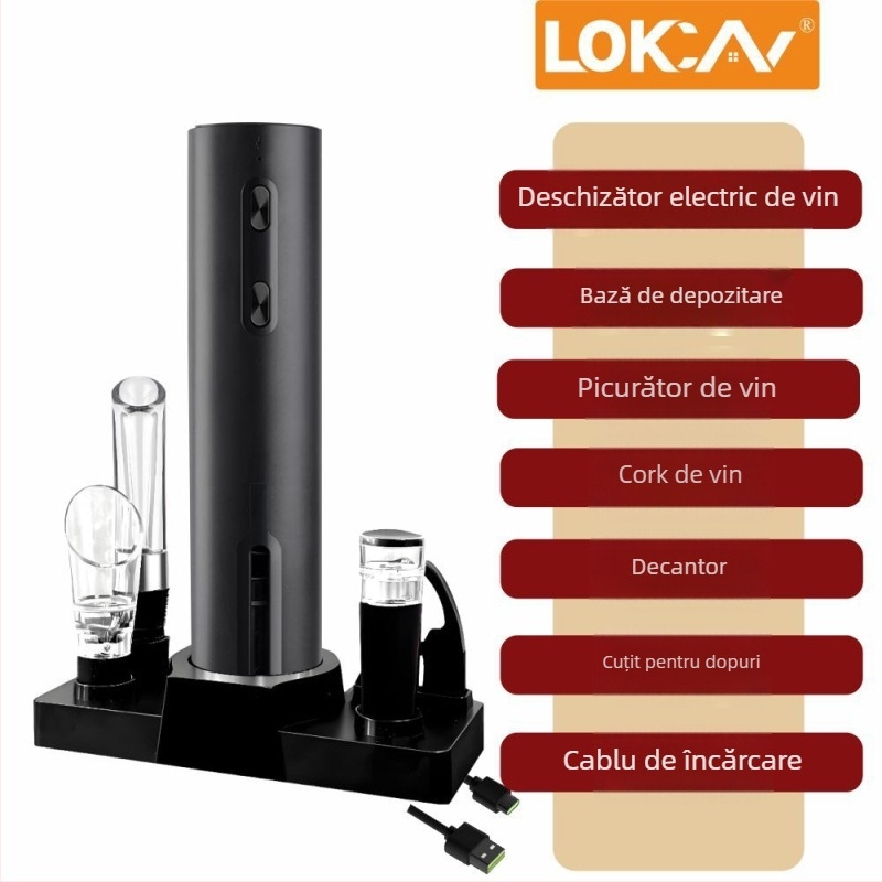 Deschizător electric reîncărcabil pentru vin roșu – uz casnic, complet automat, set de depozitare pentru vin