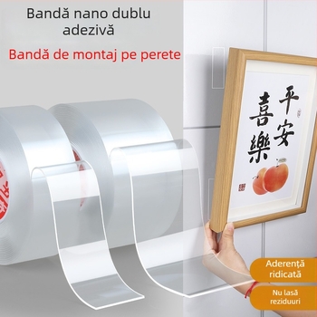Milky Bandă dublu-adezivă transparentă, cu adeziv nano, acrilică, impermeabilă, aderență puternică