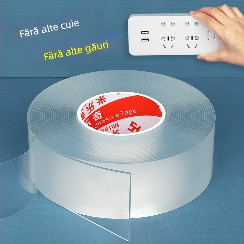 Milky Bandă dublu-adezivă transparentă, cu adeziv nano, acrilică, impermeabilă, aderență puternică