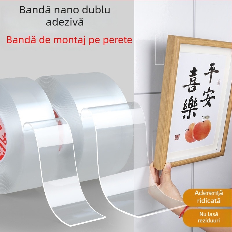 Milky Bandă dublu-adezivă transparentă, cu adeziv nano, acrilică, impermeabilă, aderență puternică