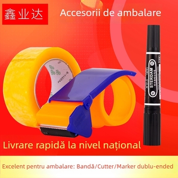 Bandă adezivă transparentă pentru ambalare, cu cutter pentru sigilarea cutiilor