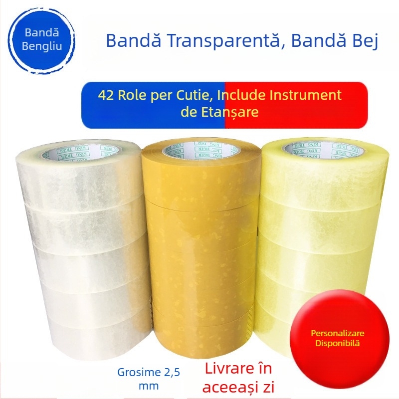 Le De bandă de ambalaj bej, lățime 4,5 cm, lungime 100 m, film BOPP, adeziv sensibil la presiune, zgomot redus, rupere ușoară, bandă de sigilare