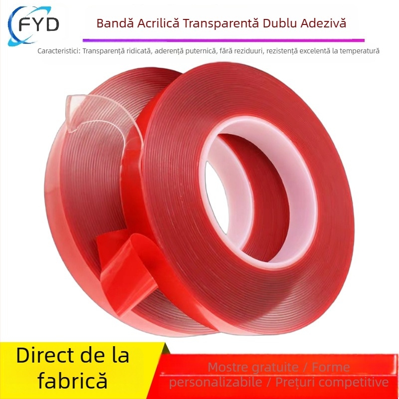 15mm x 33m x 1mm Bandă dublu-adezivă transparentă, cu aderență înaltă, rezistentă la apă, la temperaturi ridicate, durabilă și rămâne lipită