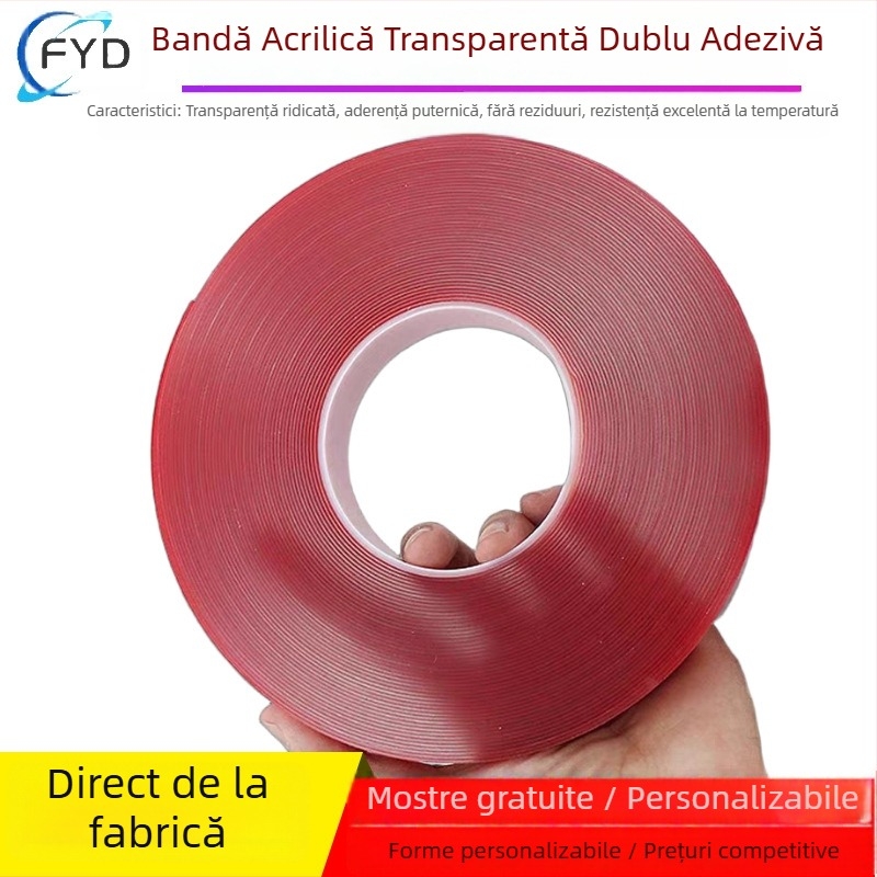15mm x 33m x 1mm Bandă dublu-adezivă transparentă, cu aderență înaltă, rezistentă la apă, la temperaturi ridicate, durabilă și rămâne lipită