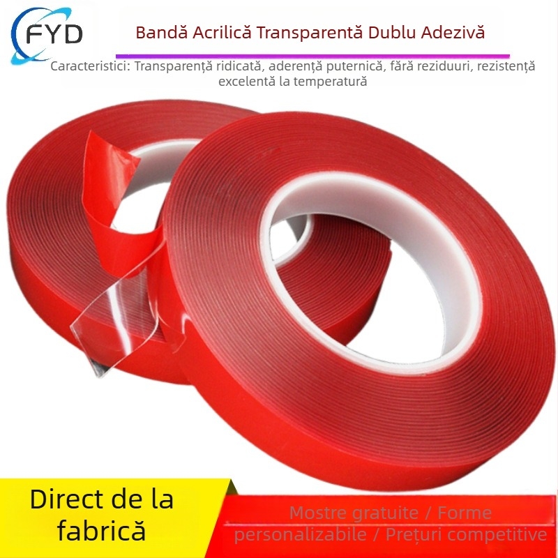 15mm x 33m x 1mm Bandă dublu-adezivă transparentă, cu aderență înaltă, rezistentă la apă, la temperaturi ridicate, durabilă și rămâne lipită
