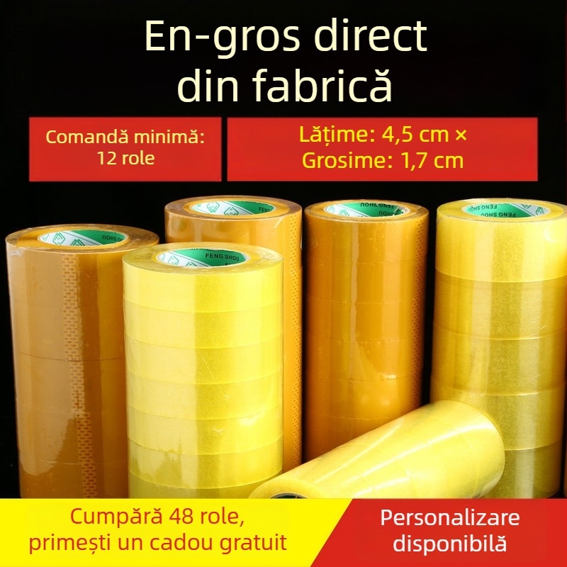Bandă de ambalare transparentă, aderență înaltă și rezistență la tracțiune, lățime 4,5 cm, lungime 90 m, 52 μm, pentru sigilarea coletelor