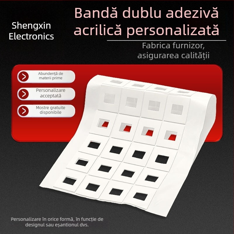 Bandă dublu-adezivă acrilică, transparentă, nano, cu vâscozitate înaltă, aderență puternică, fără reziduuri, personalizabilă