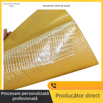 Bandă dublu adezivă din fibră cu plasă din țesătură de sticlă, pentru fixare puternică a covorului, transparentă, fără reziduuri