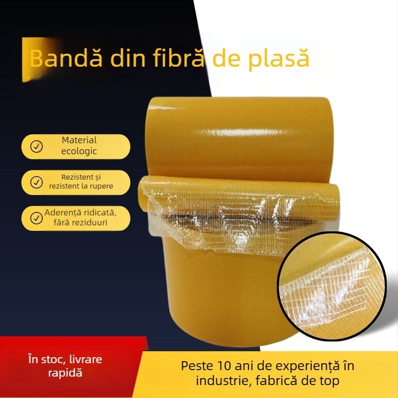 Bandă dublu adezivă din fibră cu plasă din țesătură de sticlă, pentru fixare puternică a covorului, transparentă, fără reziduuri