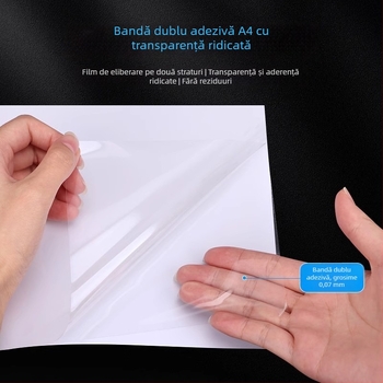 Bandă adezivă PET dublu față, foaie mare A4, ultra-transparentă, cu vâscozitate înaltă, ultra-subțire, incoloră și rezistentă la apă, pentru proiecte DIY, etichetă pentru frigider, bandă adezivă acrilică