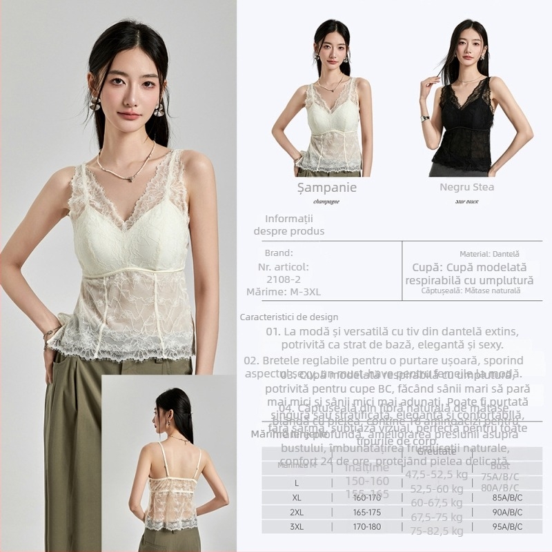 Sutien din mătase de mulberry cu dantelă, design la spate, stil francez, fără armare, cupă completă