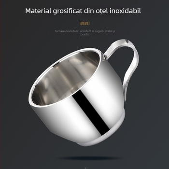 Set de trei căni din oțel inoxidabil 304 cu pereți îngroșați, stil european, capacitate mare pentru cafea și ceai