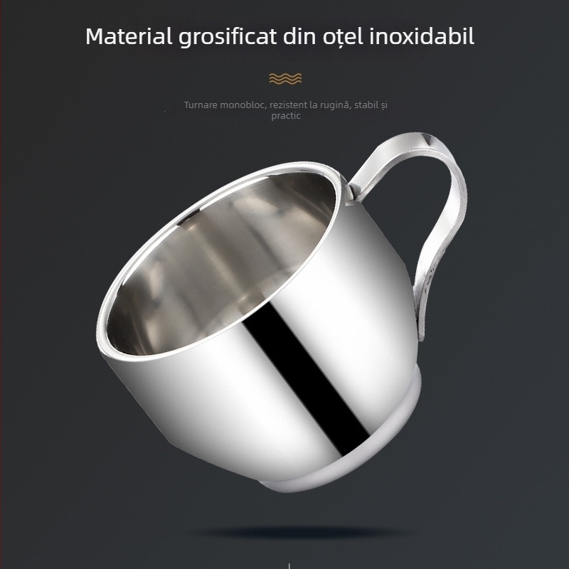 Set de trei căni din oțel inoxidabil 304 cu pereți îngroșați, stil european, capacitate mare pentru cafea și ceai
