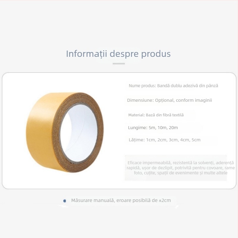 Bandă dublu adezivă cu bază textilă pentru îmbinarea covoarelor și a podelelor din vinil, plasă galbenă transparentă, rezistentă la apă, aderență înaltă, fără reziduuri