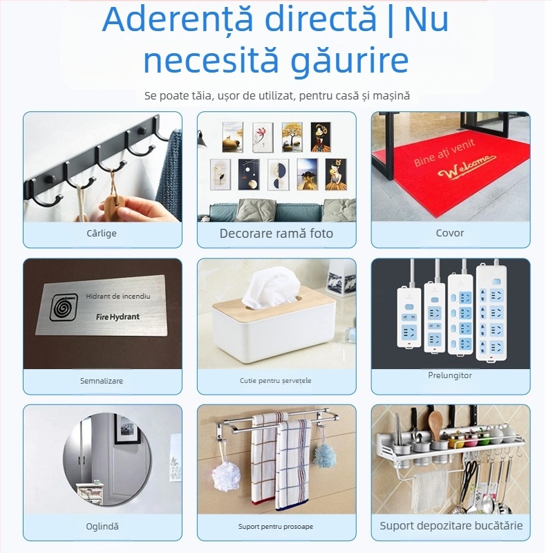 Bandă dublu adezivă din nano, acrilică, transparentă, rezistentă la apă, fără reziduuri, rezistentă la temperaturi înalte, lavabilă și reutilizabilă