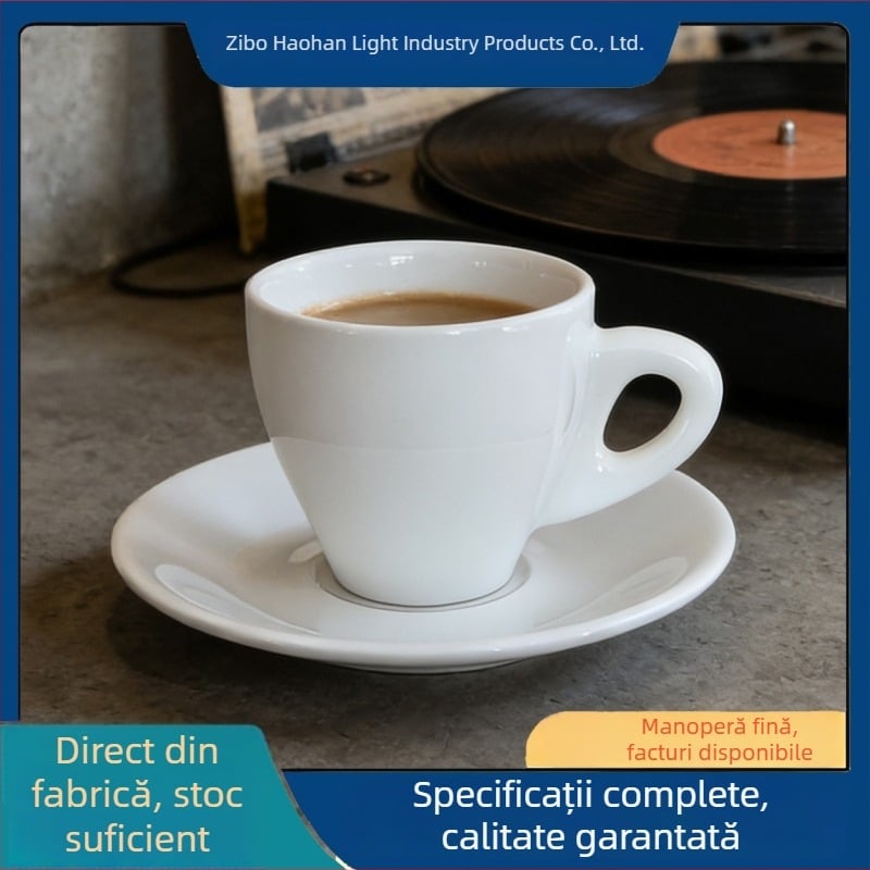 Set de espresso cu ceașcă și farfurie, 80 ml, ceramică europeană, extracție mini, cu siglă