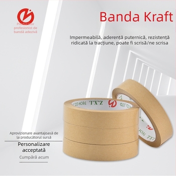 Bandă din hârtie kraft, rezistentă la abraziune și la temperaturi ridicate, cu aderență ridicată, ruptă cu mâna și scrisă pe ea, pentru sigilare și ambalare, cu posibilitatea personalizării cu logo
