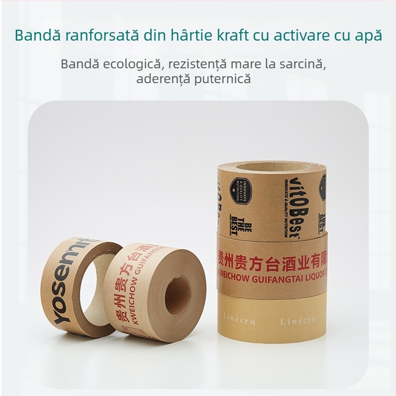 Bandă de sigilare din Kraft cu imprimare a logo-ului fără apă, bandă biodegradabilă cu suprafață de scriere