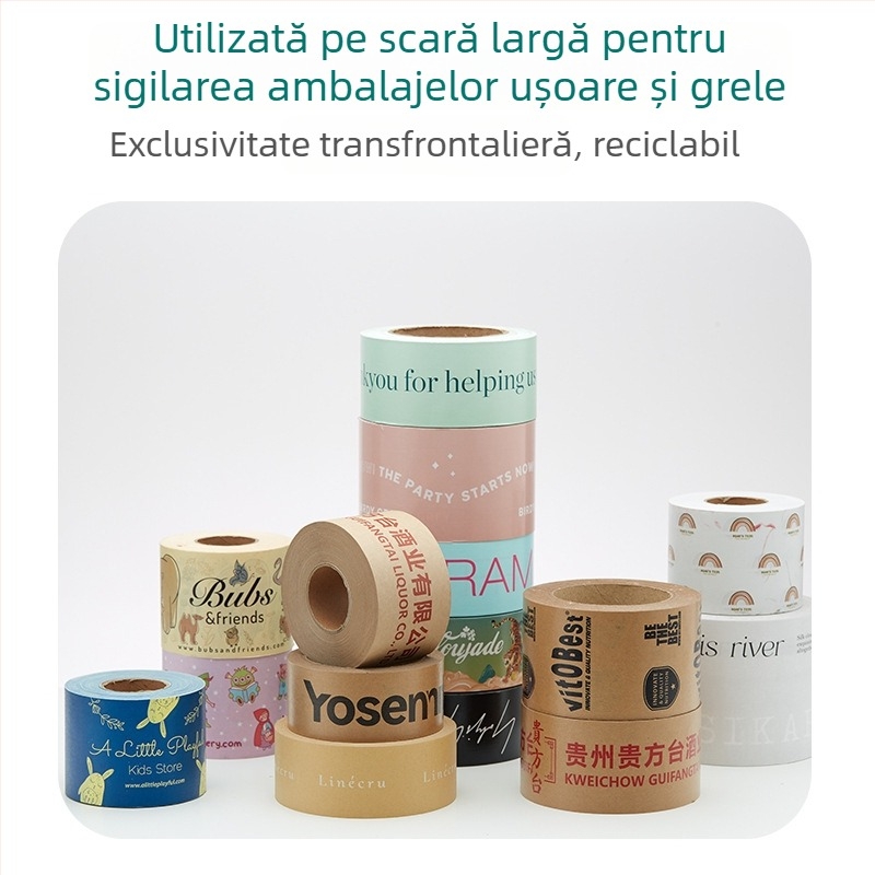 Bandă de sigilare din Kraft cu imprimare a logo-ului fără apă, bandă biodegradabilă cu suprafață de scriere