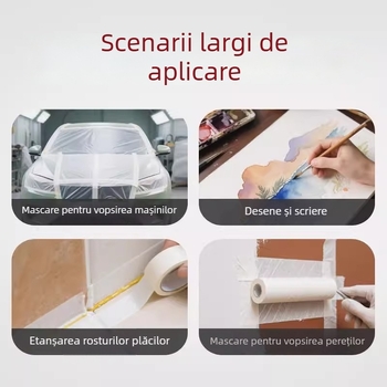 Bandă de mascare din hârtie texturată pentru pereți, fără urme, pentru proiecte artistice și detailing auto, ușor de îndepărtat
