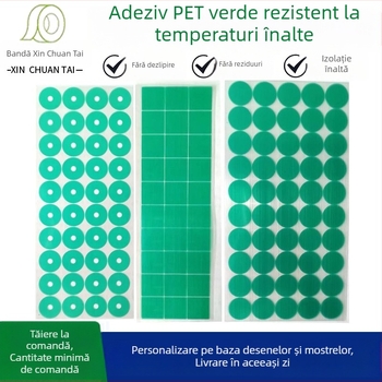 Bandă PET verde rezistentă la temperaturi înalte pentru mascare la vopsire cu pulverizare, electroplating și acoperire cu pulbere — bucăți circulare autoadezive