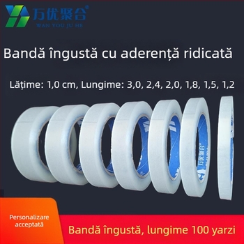 Bandă transparentă cu aderență ridicată pentru papetărie, subțire, lățimi 1.0/1.2/1.5/1.8/2.0/2.4 cm.