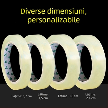 Bandă transparentă cu aderență ridicată pentru papetărie, subțire, lățimi 1.0/1.2/1.5/1.8/2.0/2.4 cm.