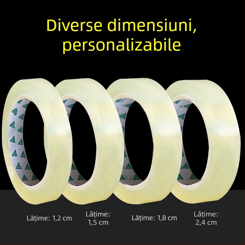 Bandă transparentă cu aderență ridicată pentru papetărie, subțire, lățimi 1.0/1.2/1.5/1.8/2.0/2.4 cm.
