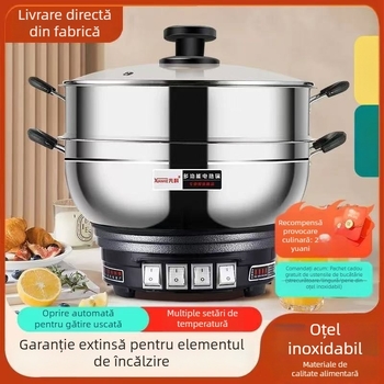 Oală electrică multifuncțională din oțel inoxidabil, 5 L, aburi, prăjit, fierbere și gătire înăbușită