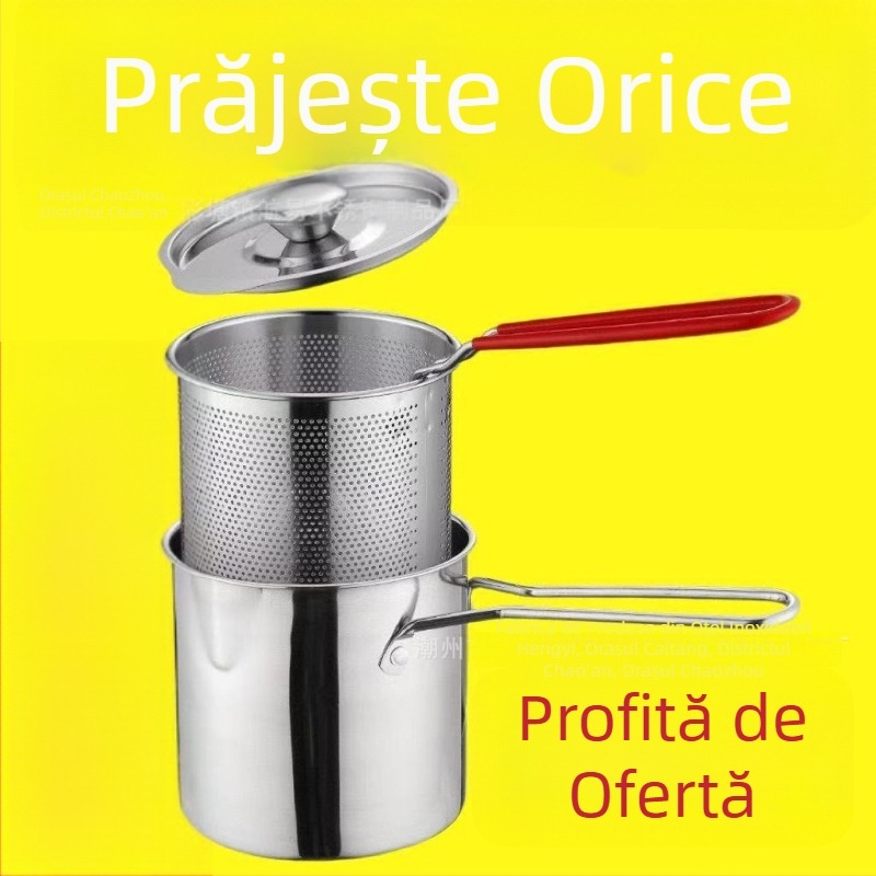 Tigaie din oțel inox cu capac, tigaie mică de uz casnic pentru prăjire gustări