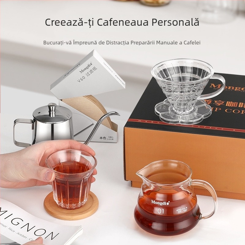 Set pour-over pentru cafea cu ceainic, filtre și cutie cadou
