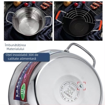 Oală adâncă din oțel inoxidabil, cu strat antiaderent, pentru tempura, stil japonez, cu filtru, multifuncțională