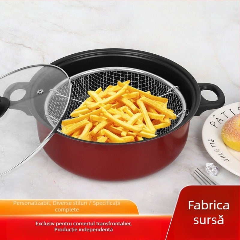 Fritură mini fără fum pentru uz casnic, coș din plasă pentru plita cu inducție, tigaie cu fund gros, multifuncțională, antiaderentă