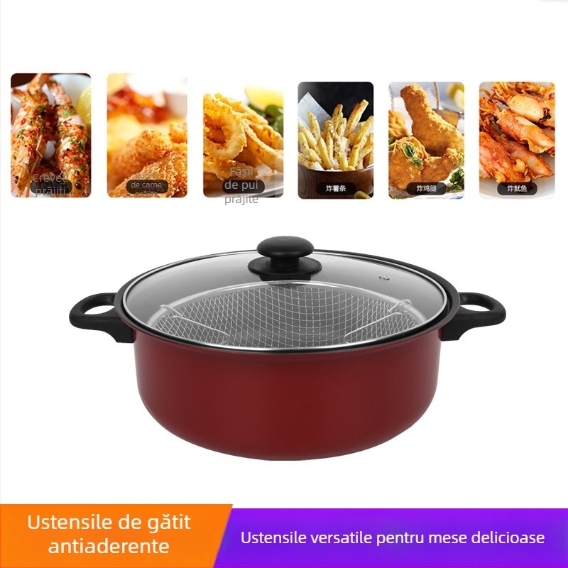 Fritură mini fără fum pentru uz casnic, coș din plasă pentru plita cu inducție, tigaie cu fund gros, multifuncțională, antiaderentă