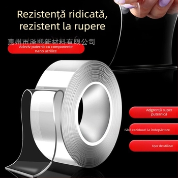 Bandă dublu-adezivă din acrilic transparentă, nano, vâscozitate înaltă, aderență puternică, fără reziduuri