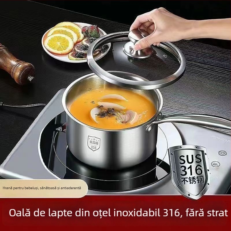 Oală din oțel inoxidabil netencuită pentru lapte de bebeluș, oală mică pentru hrana bebelușului, utilizare casnică, gătire și prăjire într-un singur vas